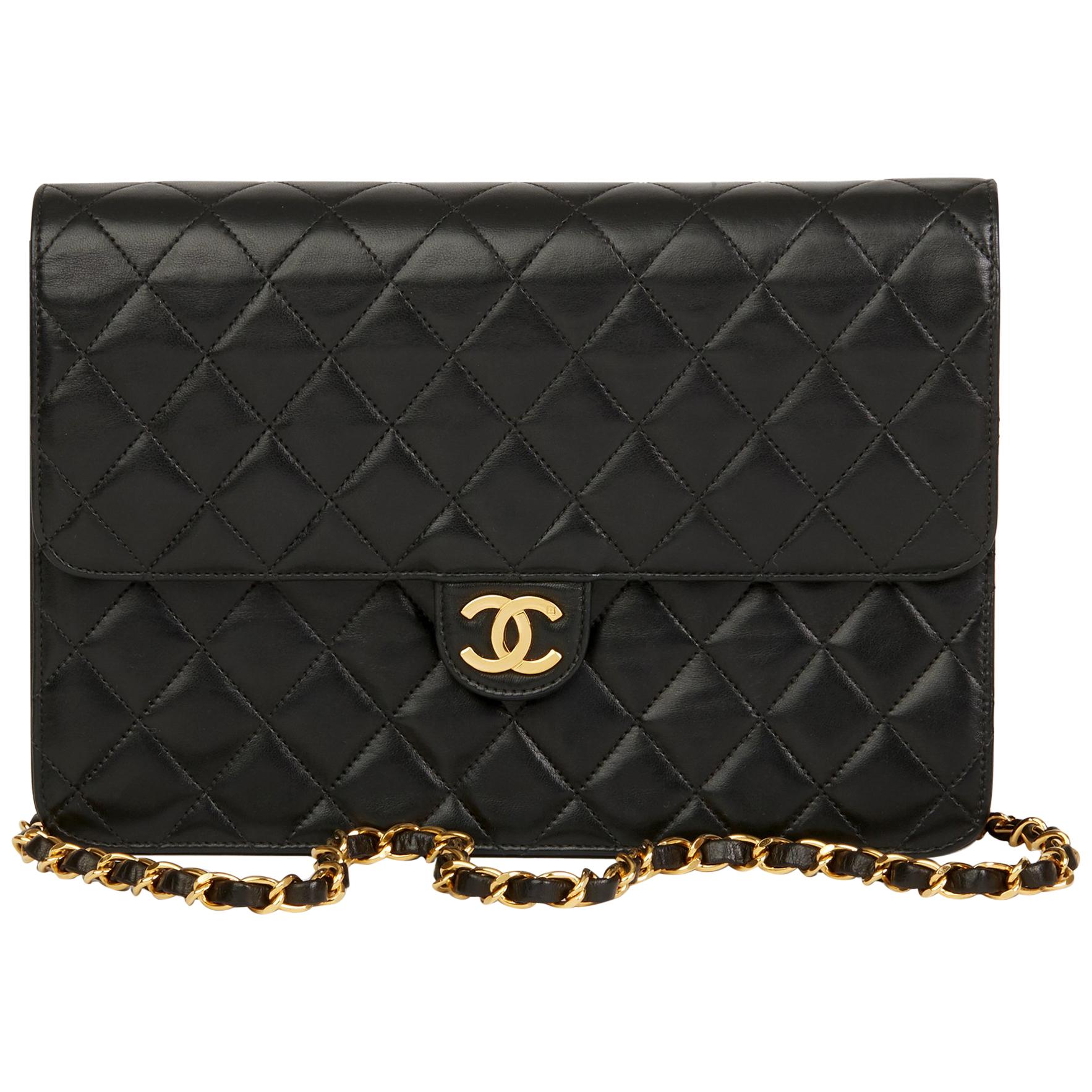 1996 Chanel Black Quilted Lambskin Vintage Medium Classic Single Flap Bag