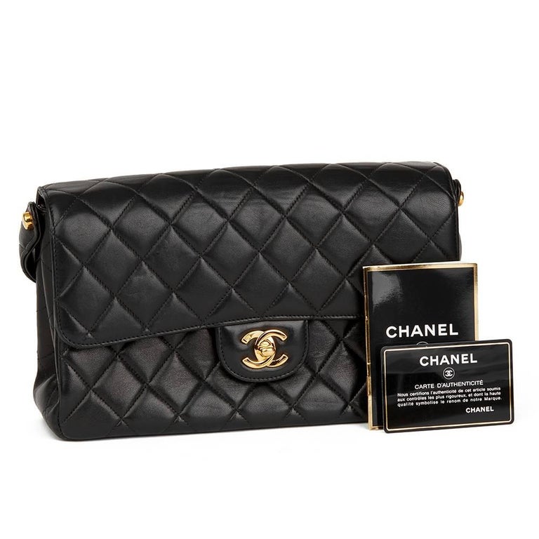 1996 Chanel Black Quilted Lambskin Vintage Medium Double Sided