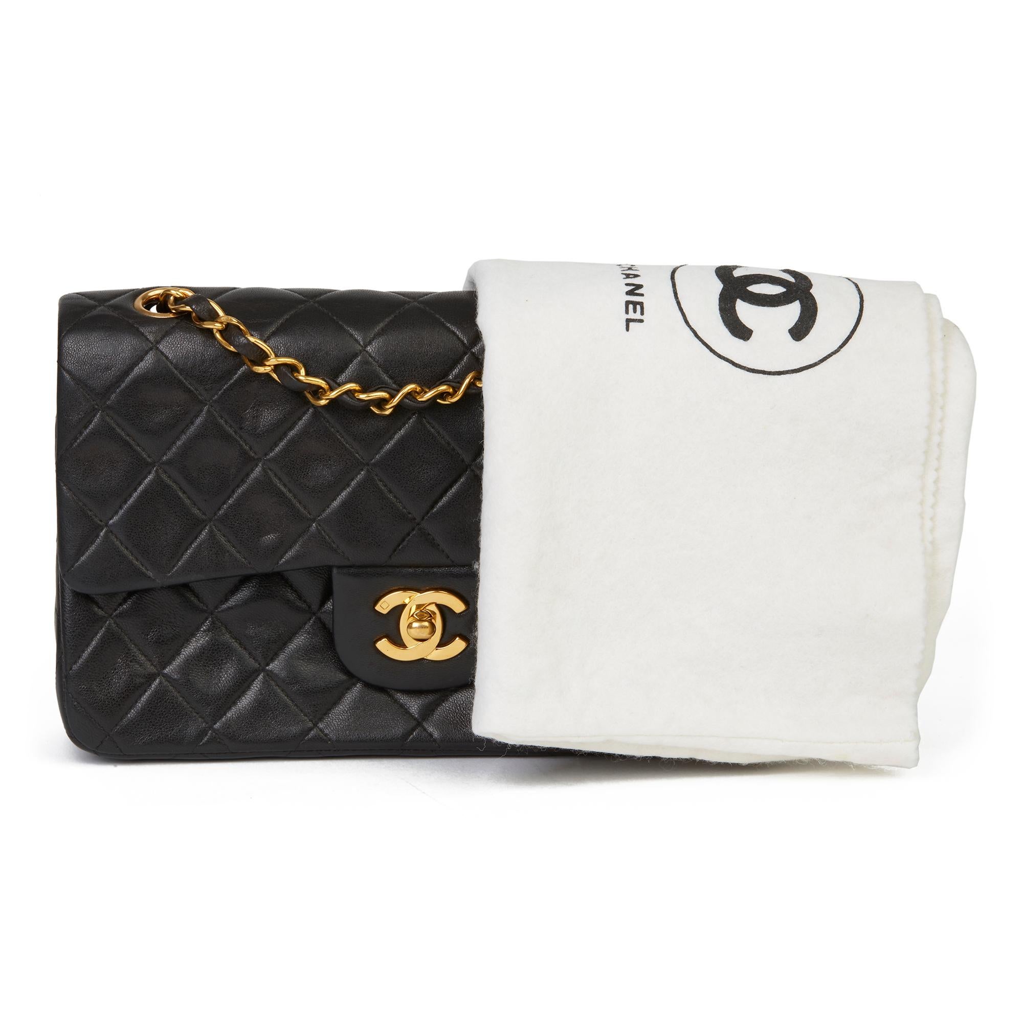 1996 Chanel Black Quilted Lambskin Vintage Small Classic Double Flap Bag  5