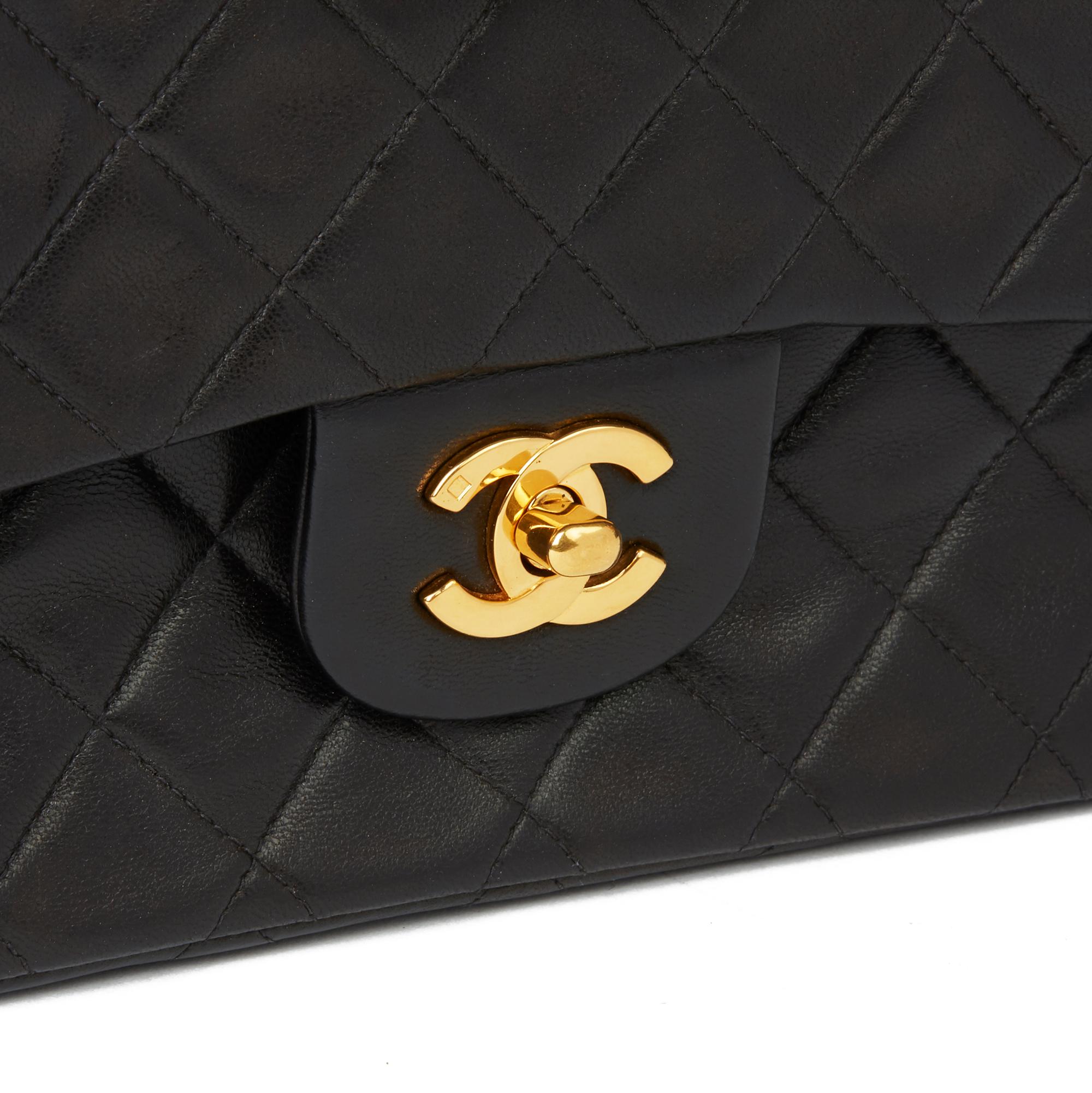Women's or Men's 1996 Chanel Black Quilted Lambskin Vintage Small Classic Double Flap Bag 