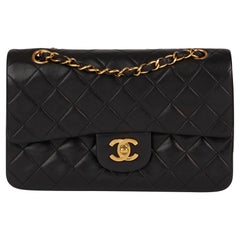 1996 Chanel Black Quilted Lambskin Vintage Small Classic Double Flap Bag