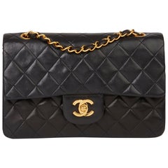 1996 Chanel Black Quilted Lambskin Vintage Small Classic Double Flap Bag 