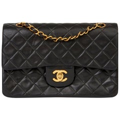 1996 Chanel Black Quilted Lambskin Vintage Small Classic Double Flap Bag 