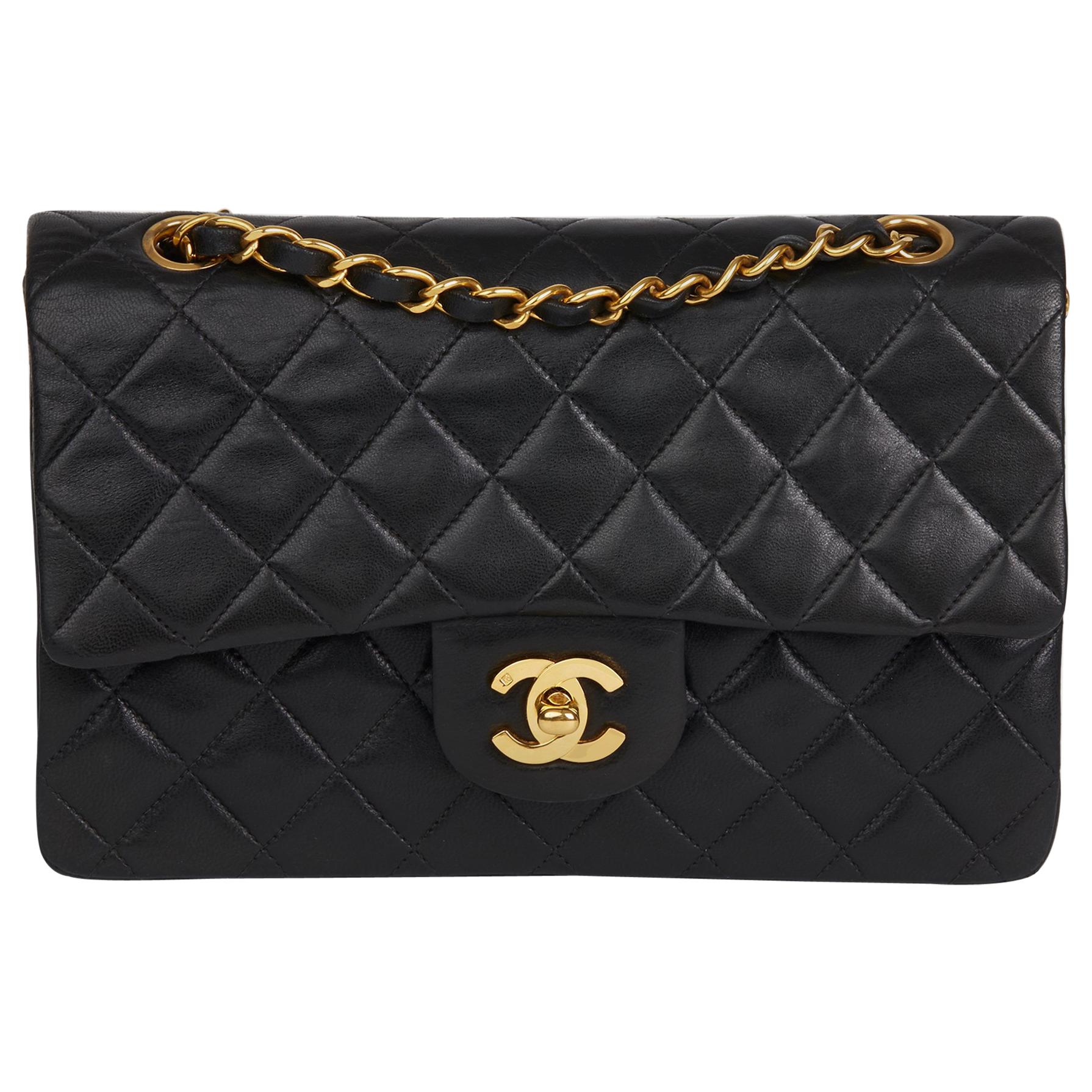 1996 Chanel Black Quilted Lambskin Vintage Small Classic Double Flap Bag