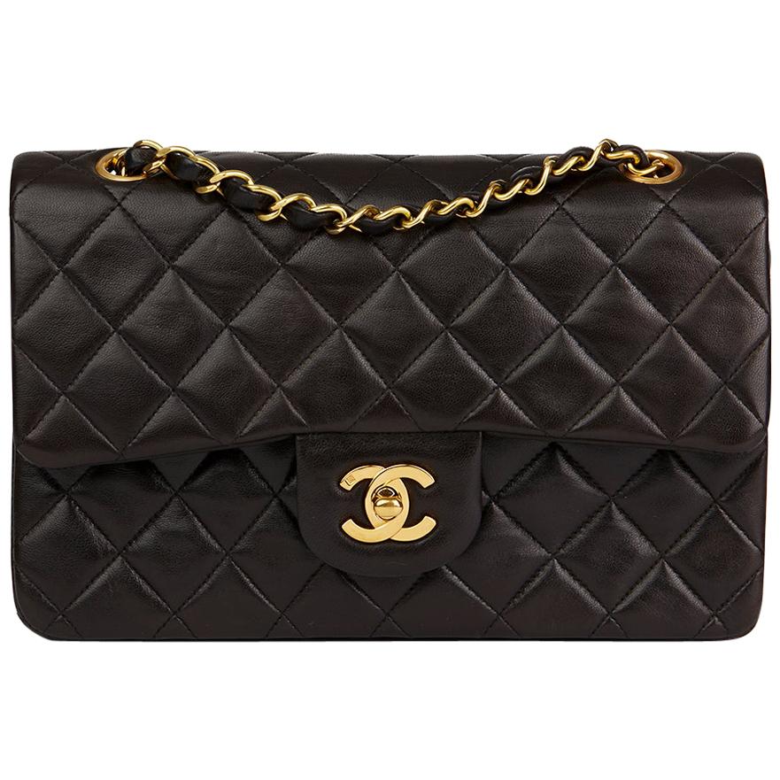 1996 Chanel Black Quilted Lambskin Vintage Small Classic Double Flap Bag