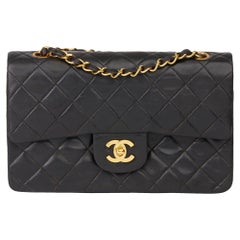 1996 Chanel Black Quilted Lambskin Vintage Small Classic Double Flap Bag 