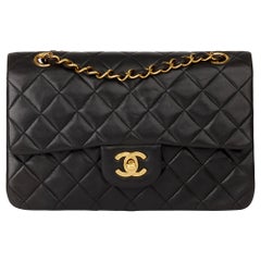 1996 Chanel Black Quilted Lambskin Vintage Small Classic Double Flap Bag