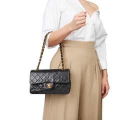 1996 Chanel Black Quilted Lambskin Vintage Small Classic Double Flap