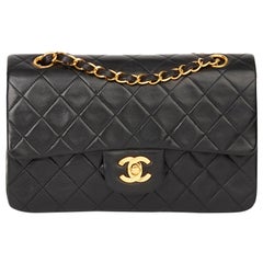 1996 Chanel Black Quilted Lambskin Vintage Small Classic Double Flap 