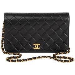 1996 Chanel Black Quilted Lambskin Vintage Small Classic Single Full Flap Bag
