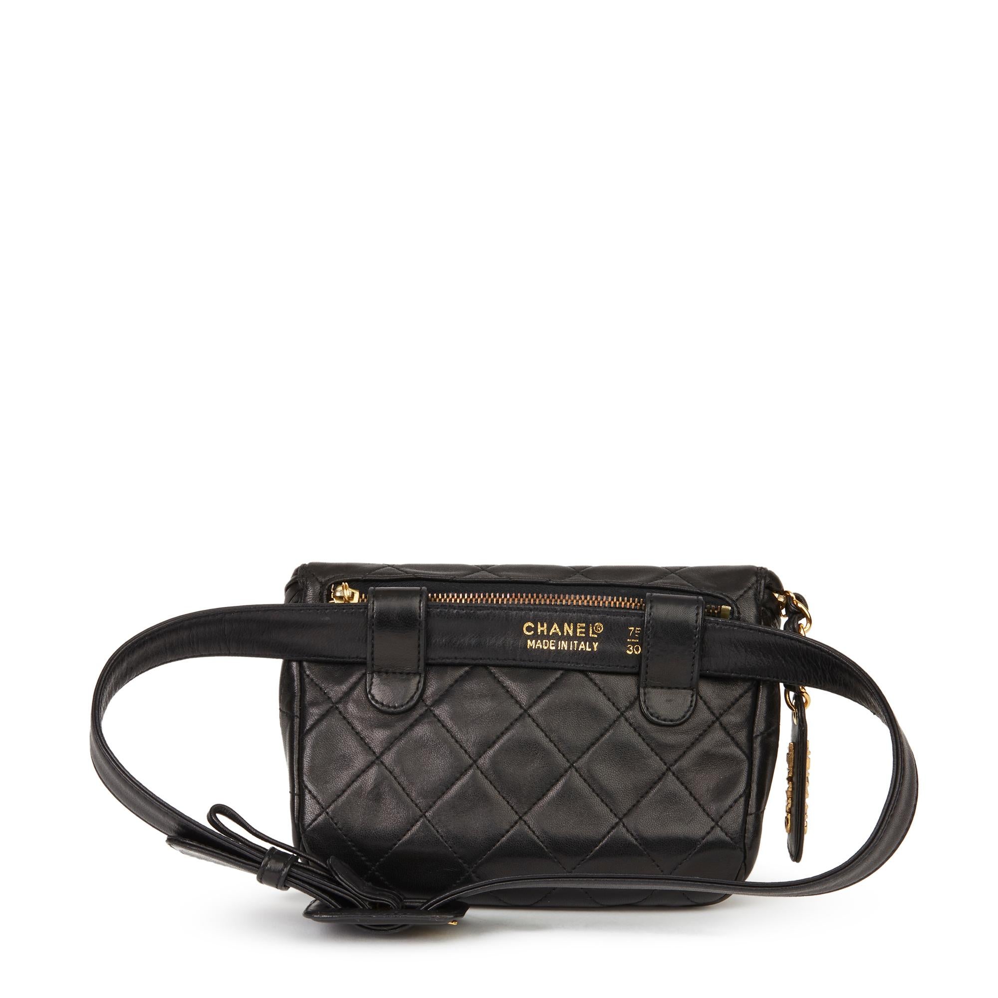 Women's 1996 Chanel Black Quilted Lambskin Vintage Timeless Belt Bag