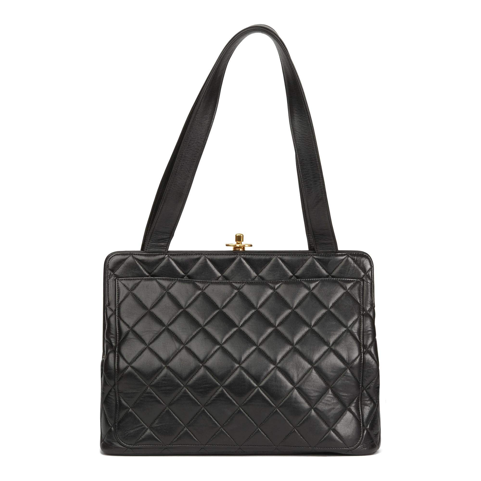 Women's 1996 Chanel Black Quilted Lambskin Vintage Timeless Frame Shoulder Bag