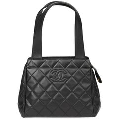1996 Chanel Black Quilted Lambskin Vintage Timeless Tote