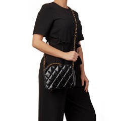 1996 Chanel Black Quilted Patent Leather Vintage Small Timeless Lunch Box Bag