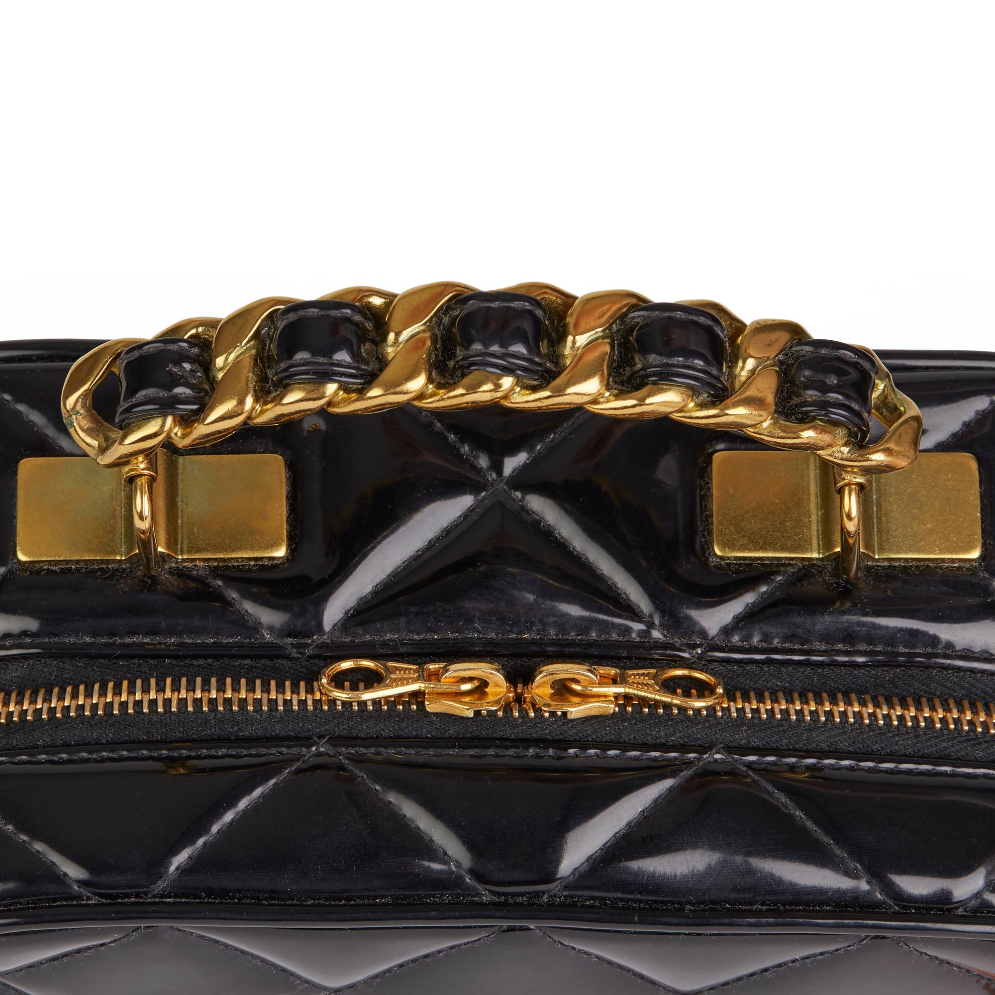 Women's 1996 Chanel Black Quilted Patent Leather Vintage Small Timeless Lunch Box Bag 