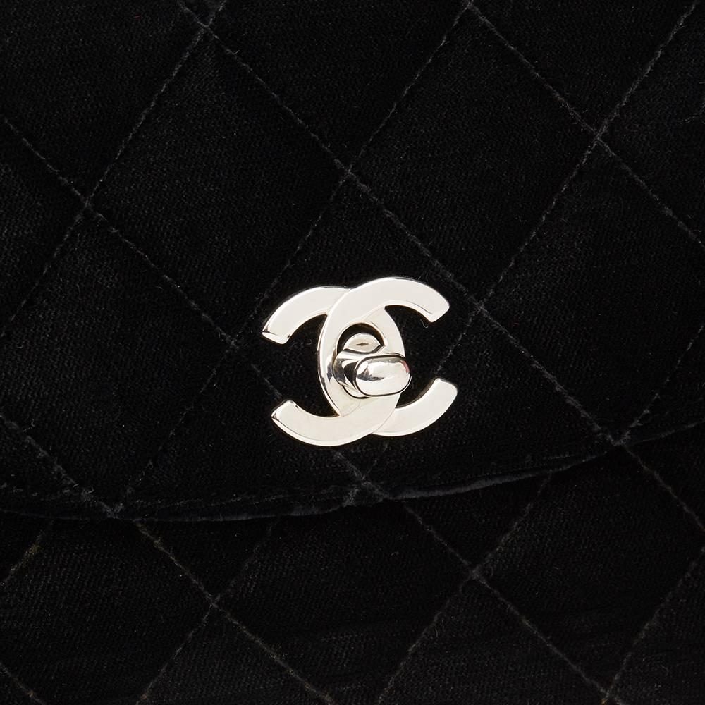 1996 Chanel Black Quilted Velvet Vintage Classic Shoulder Bag  1