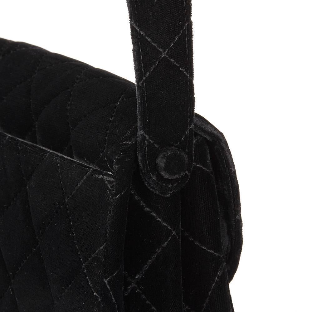1996 Chanel Black Quilted Velvet Vintage Classic Shoulder Bag  2