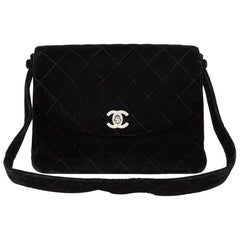1996 Chanel Black Quilted Velvet Vintage Classic Shoulder Bag