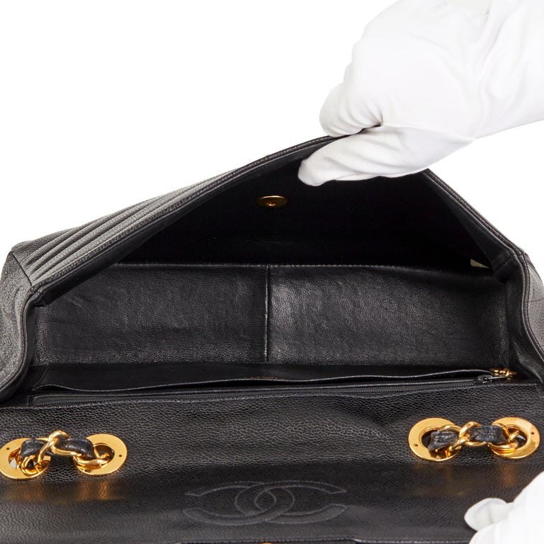 1996 Chanel Black Vertical Quilted Caviar Leather Jumbo XL Flap Bag at