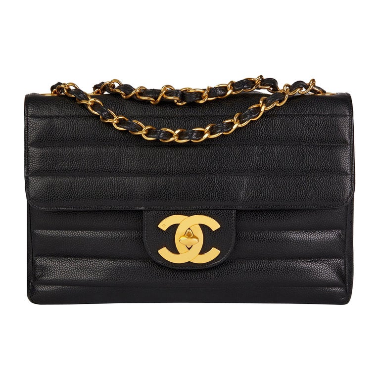1996 Chanel Black Vertical Quilted Caviar Leather Jumbo XL Flap Bag at