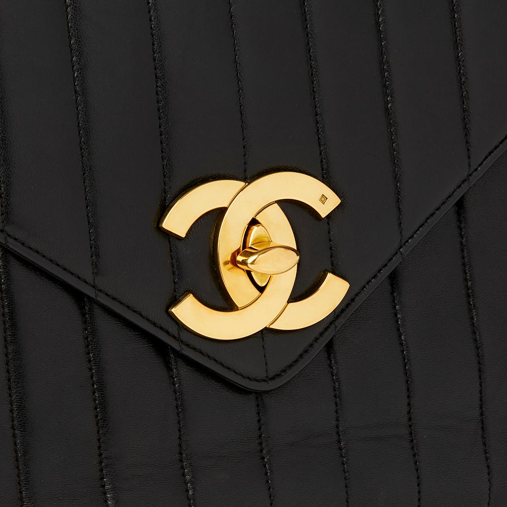 1996 Chanel Black Vertical Quilted Lambskin Vintage Jumbo XL Fringe Camera Bag 2