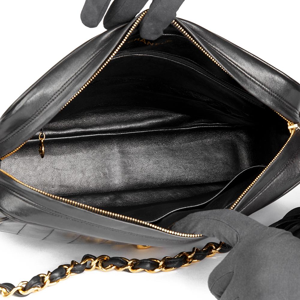 1996 Chanel Black Vertical Quilted Lambskin Vintage Jumbo XL Fringe Camera Bag 5