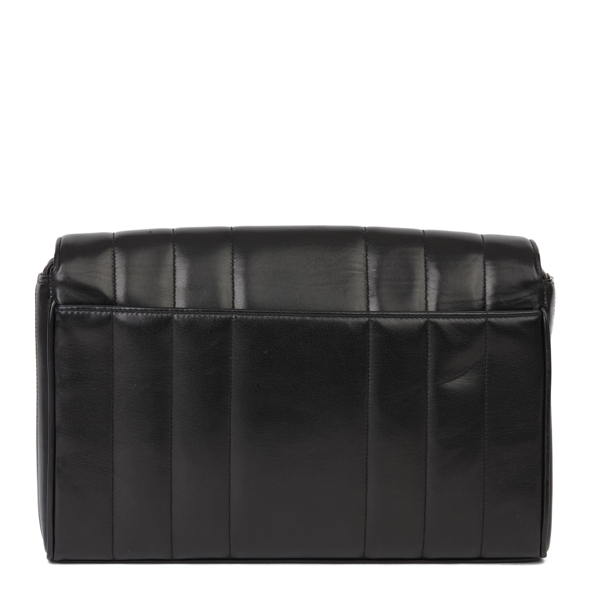 1996 Chanel Black Vertical Quilted Lambskin Vintage Logo Shoulder Flap Bag 1