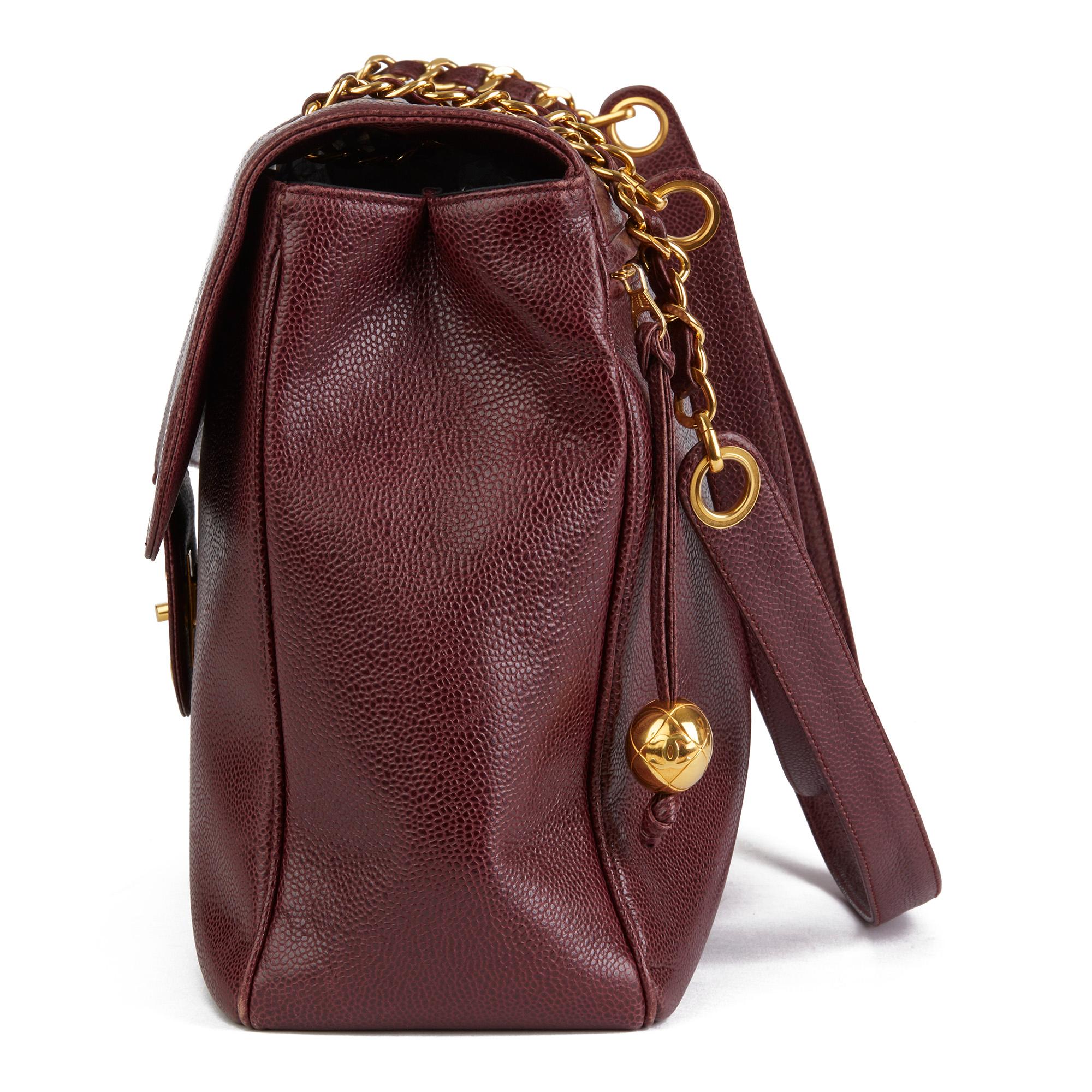 1996 Chanel Burgundy Caviar Leather Vintage Jumbo XXL Flap Bag In Good Condition In Bishop's Stortford, Hertfordshire