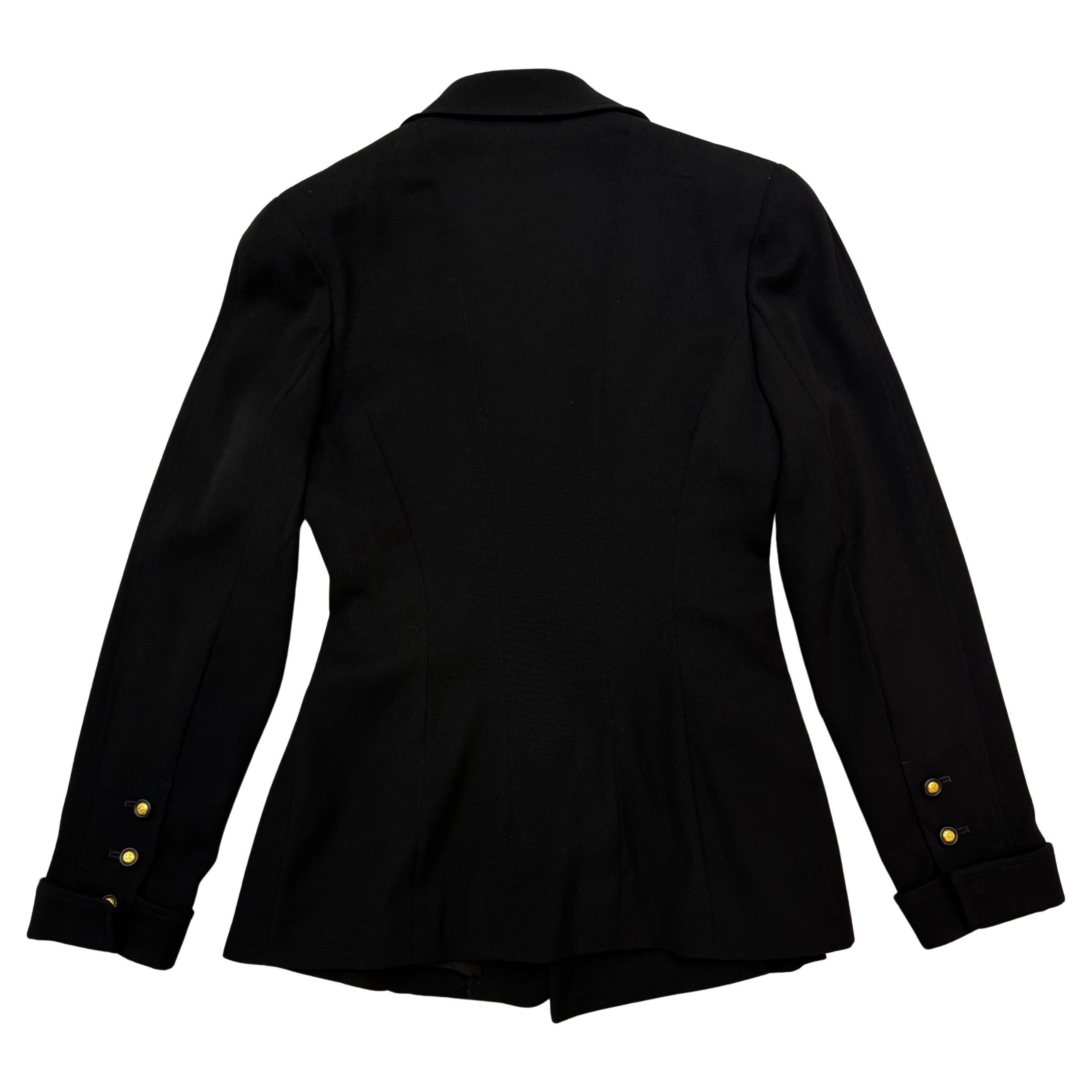 1996 CHANEL Double-Breasted Wool Blazer Jacket Black FR42 In Excellent Condition For Sale In Bangkok, TH