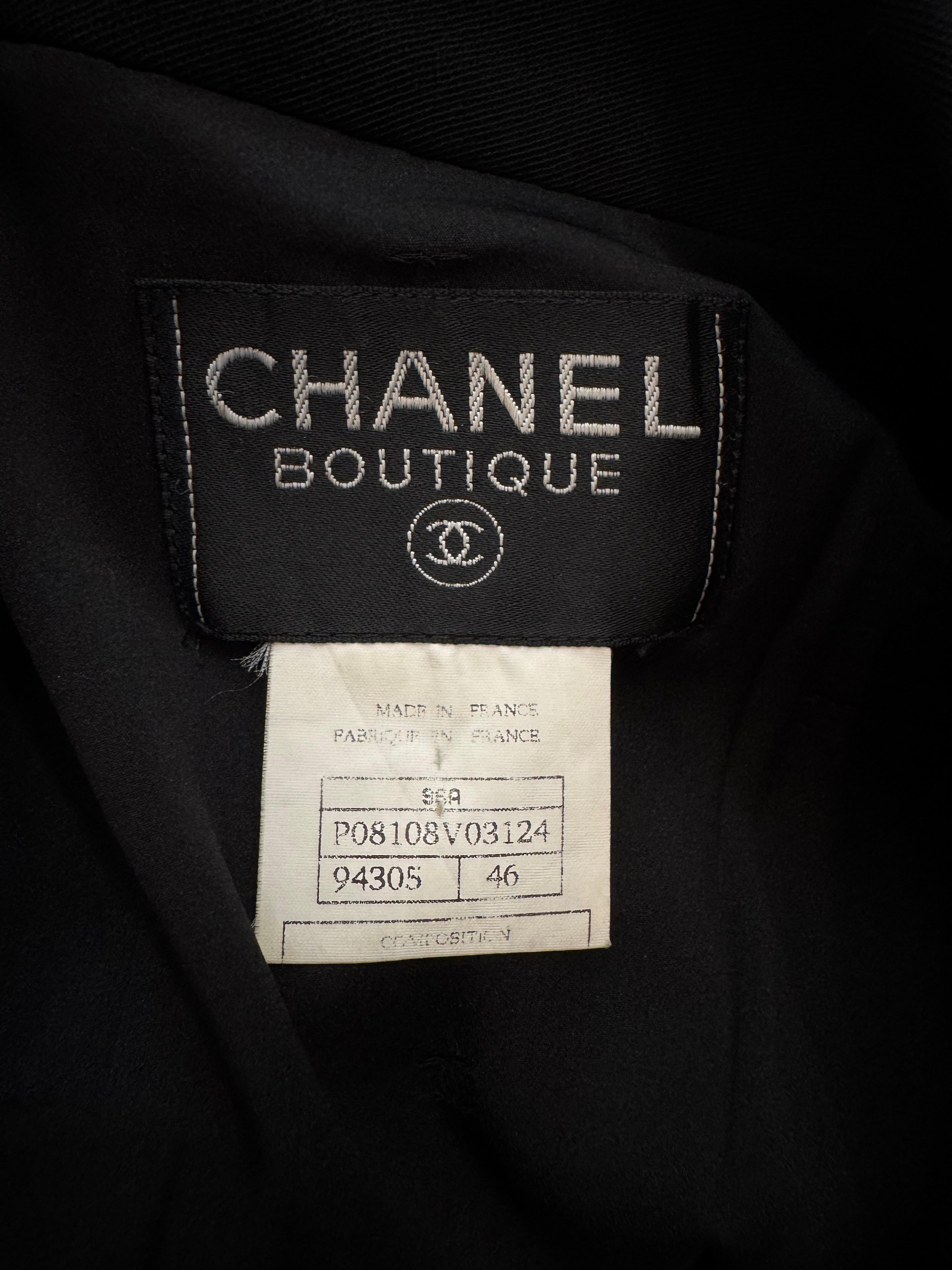 1996 CHANEL Double-Breasted Wool Blazer Jacket Black FR42 For Sale 1