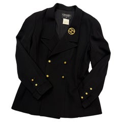 1996 CHANEL Double-Breasted Wool Blazer Jacket Black FR42