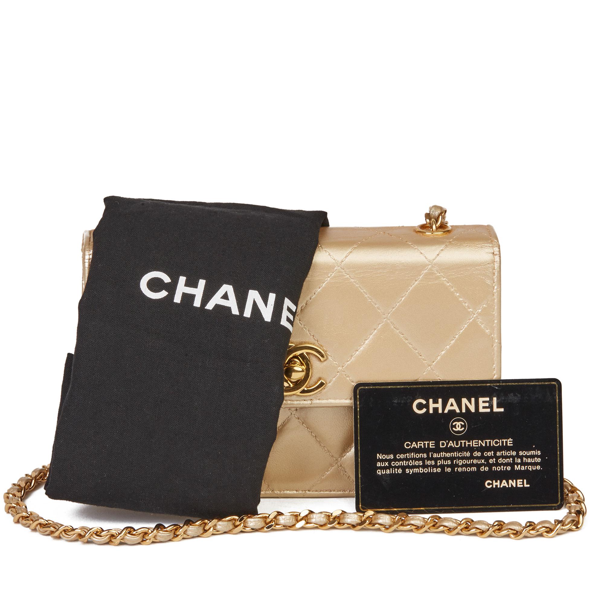 1996 Chanel Gold Quilted Metallic Lambskin Vintage Mini Flap Bag 7