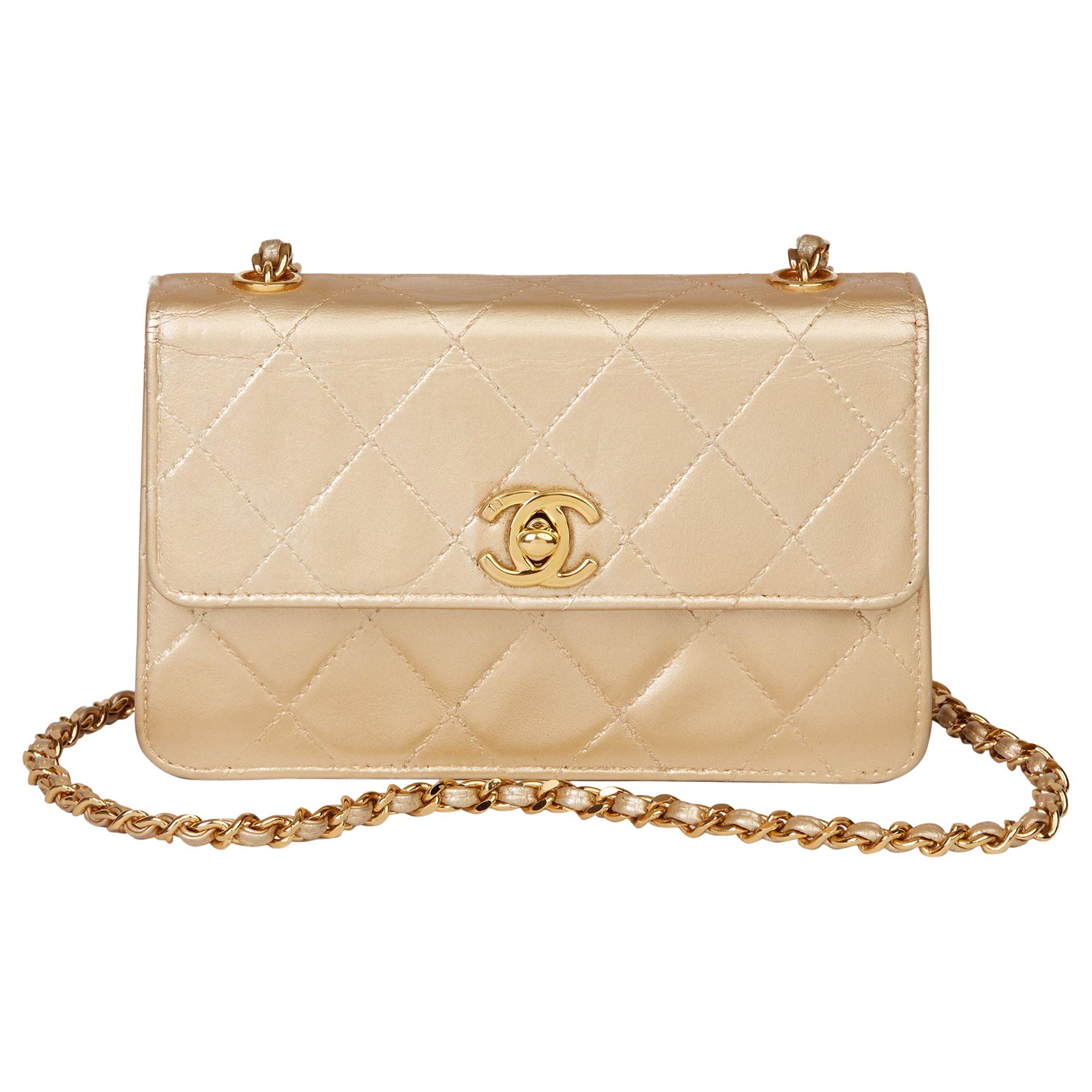 1996 Chanel Gold Quilted Metallic Lambskin Vintage Mini Flap Bag