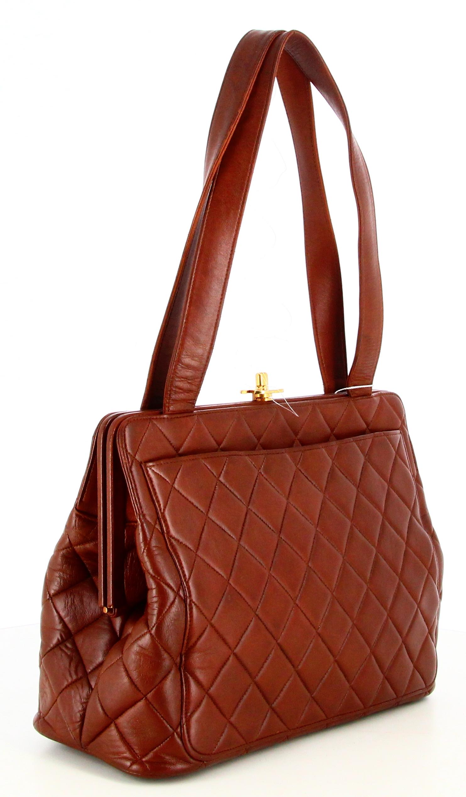 1996 Chanel Handbag Brown Quilted leather For Sale 1
