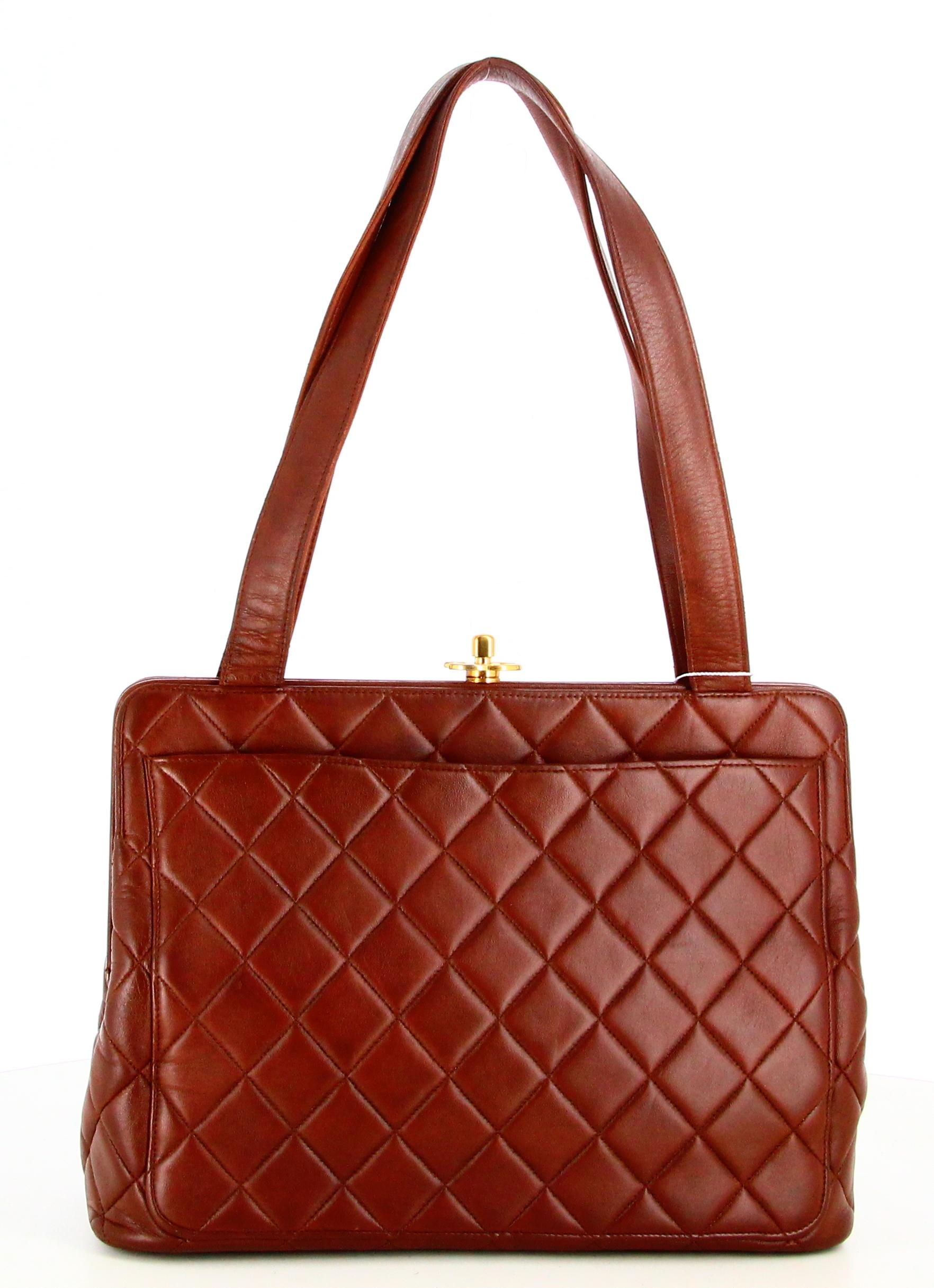 1996 Chanel Handbag Brown Quilted leather For Sale 2