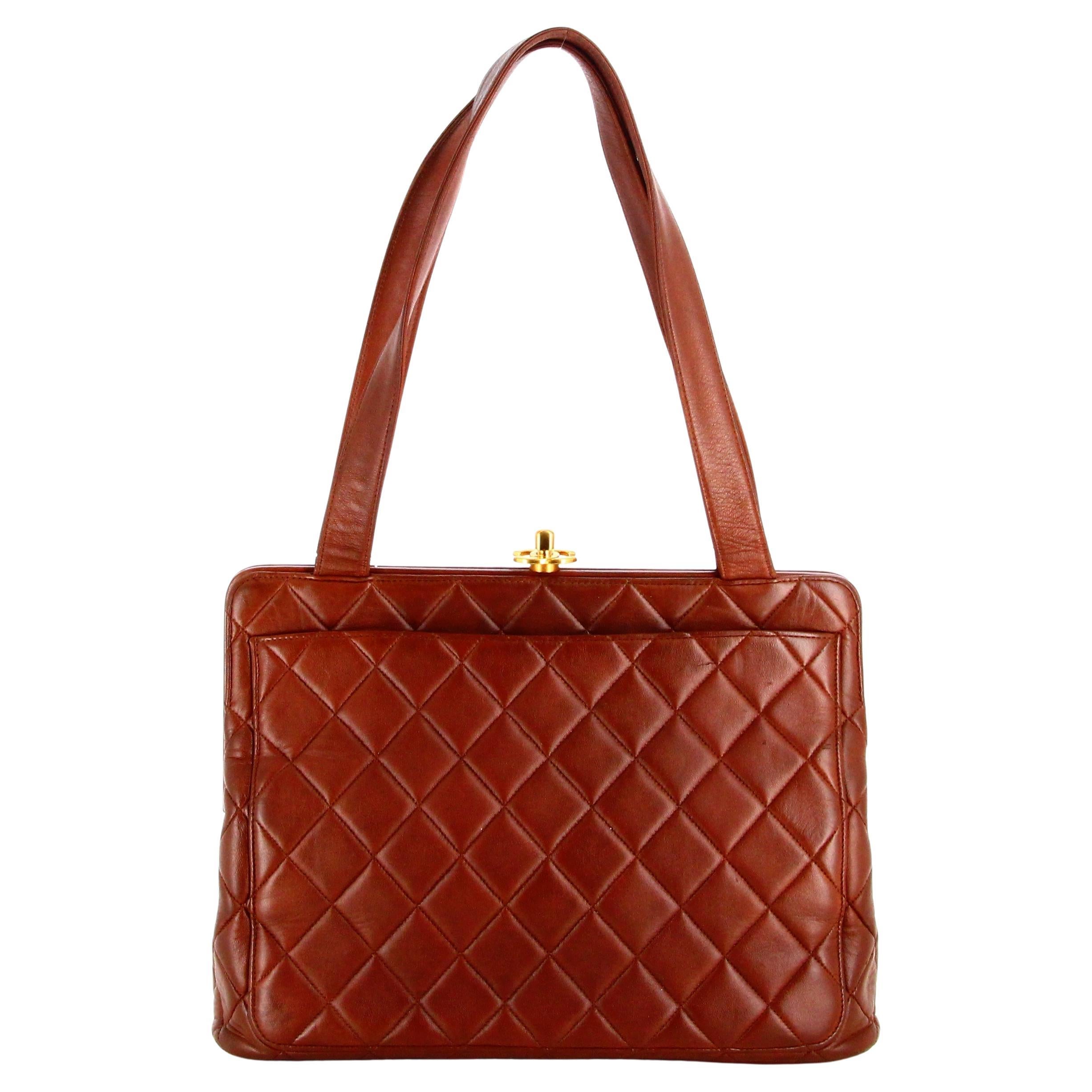 1996 Chanel Handbag Brown Quilted leather For Sale