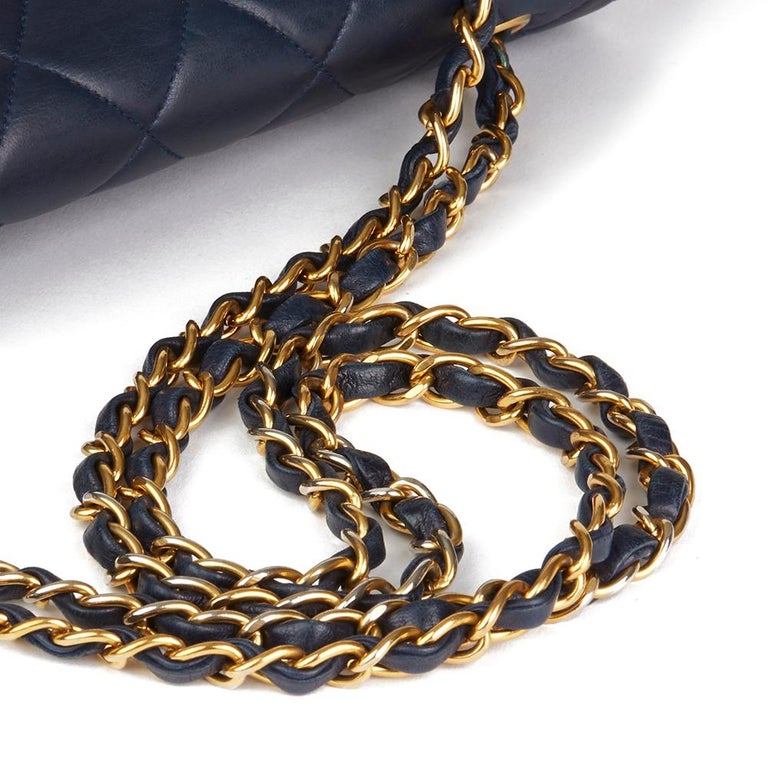 1996 Chanel Navy Lambskin Vintage Jumbo Double Sided Classic Flap Bag ...