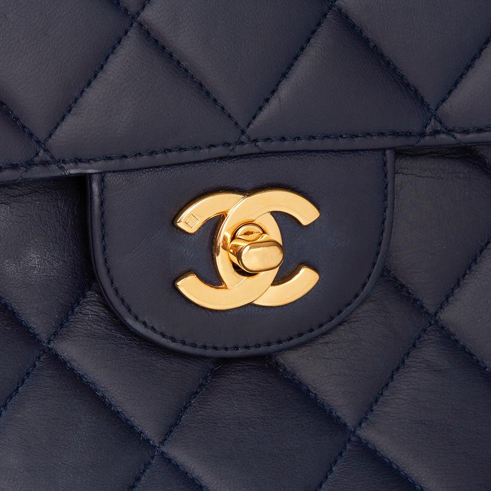 1996 Chanel Navy Quilted Lambskin Vintage Jumbo Double Sided Classic Flap Bag 1