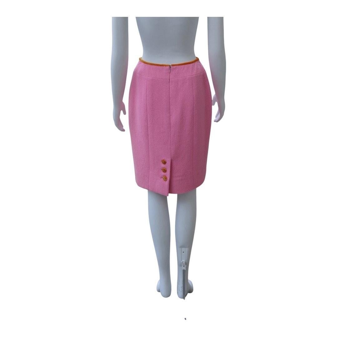 Purple 1996 CHANEL Pink Wool Pencil Skirt with Orange Waistband Trim For Sale