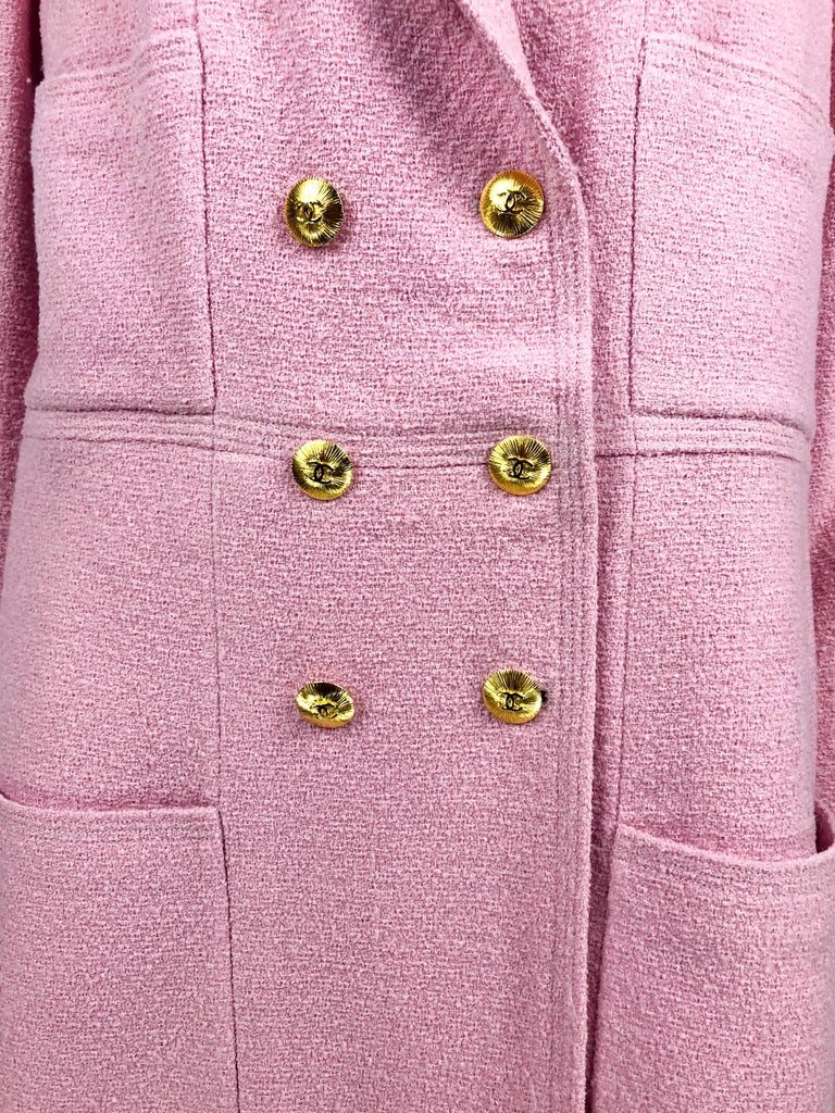 1996 Chanel Pink Wool Skirt Suit With Gilt Logo Buttons (Large Size ...