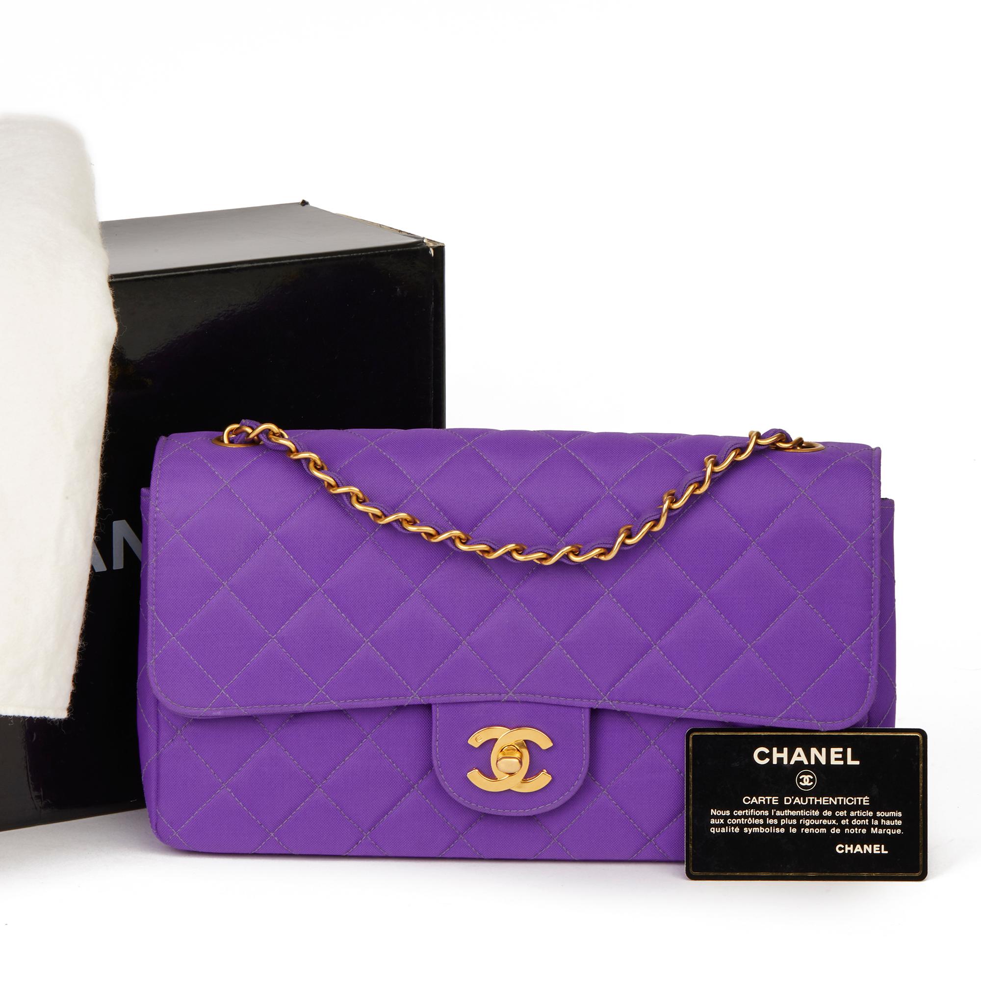 1996 Chanel Purple Quilted Nylon Fabric Vintage Classic Single Flap Bag 5