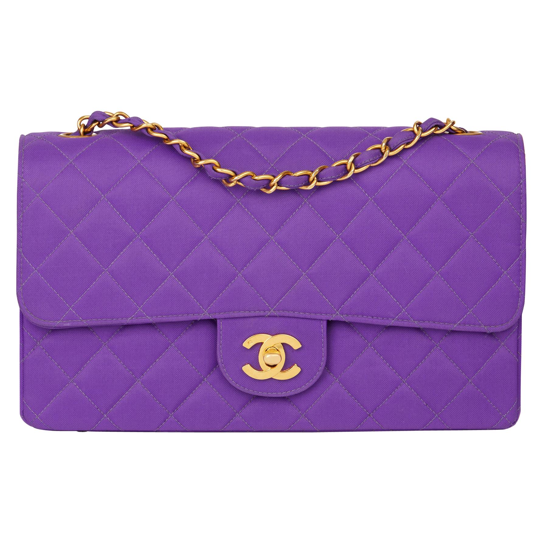 1996 Chanel Purple Quilted Nylon Fabric Vintage Classic Single Flap Bag