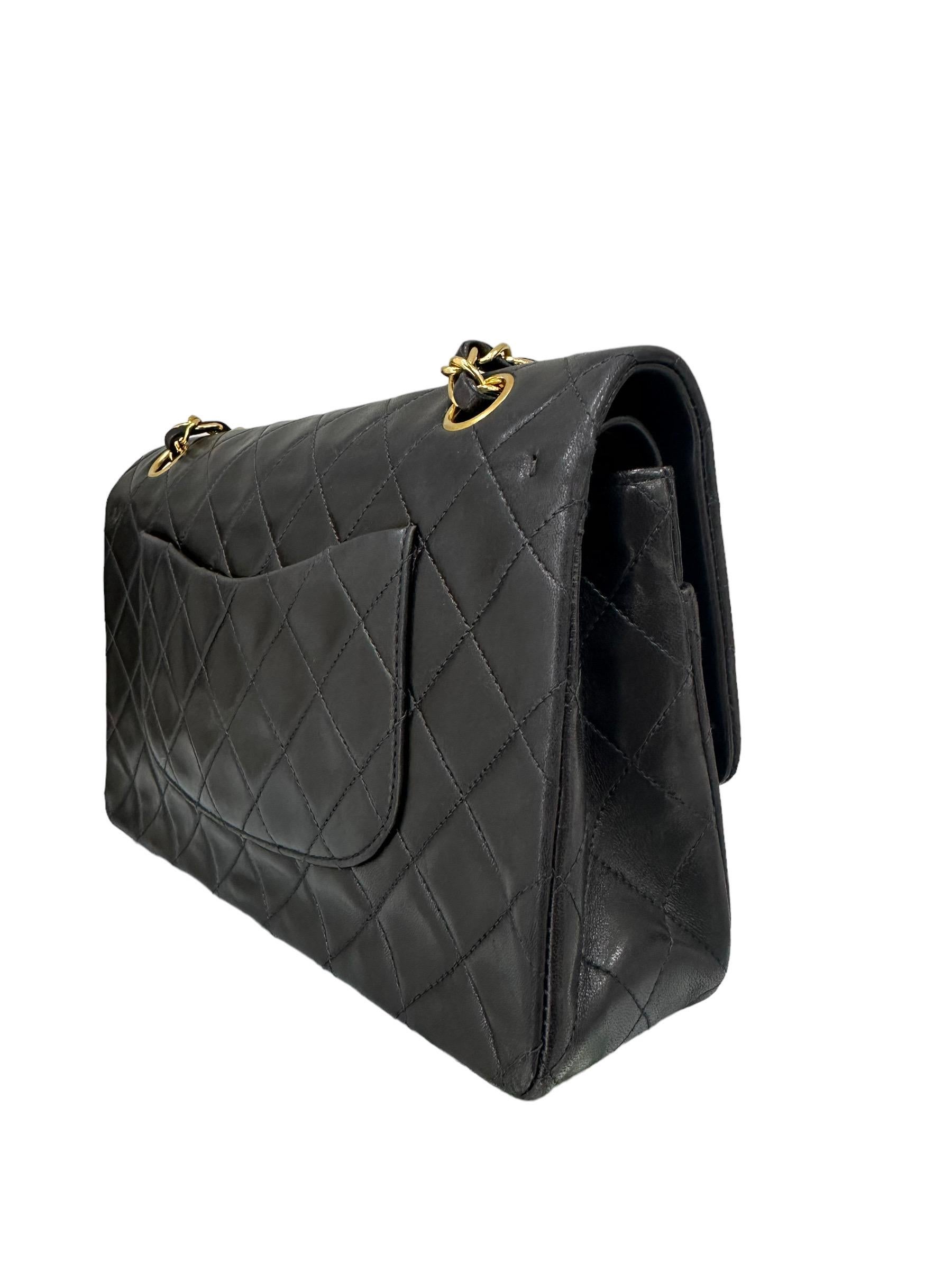 1996 Chanel Timeless Classic 2.55 Black Leather Top Shoulder Bag For Sale 6