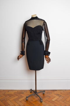 1996 Christian Dior by Gianfranco Ferré Sheer Beaded Evening Gown Cocktail Dress