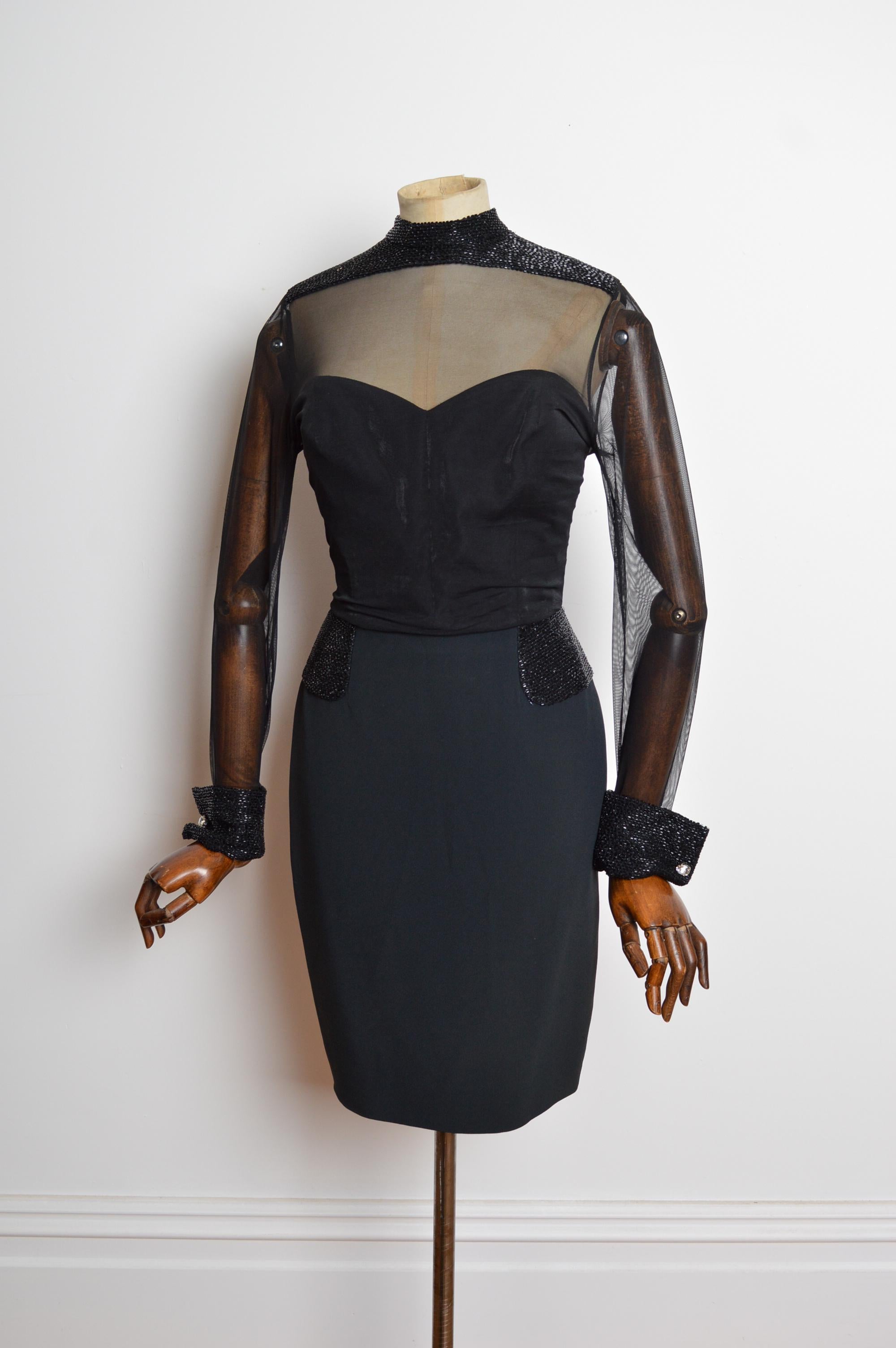 1996 Christian Dior by Gianfranco Ferré Perlenbesetztes Abendkleid Cocktailkleid (Schwarz) im Angebot