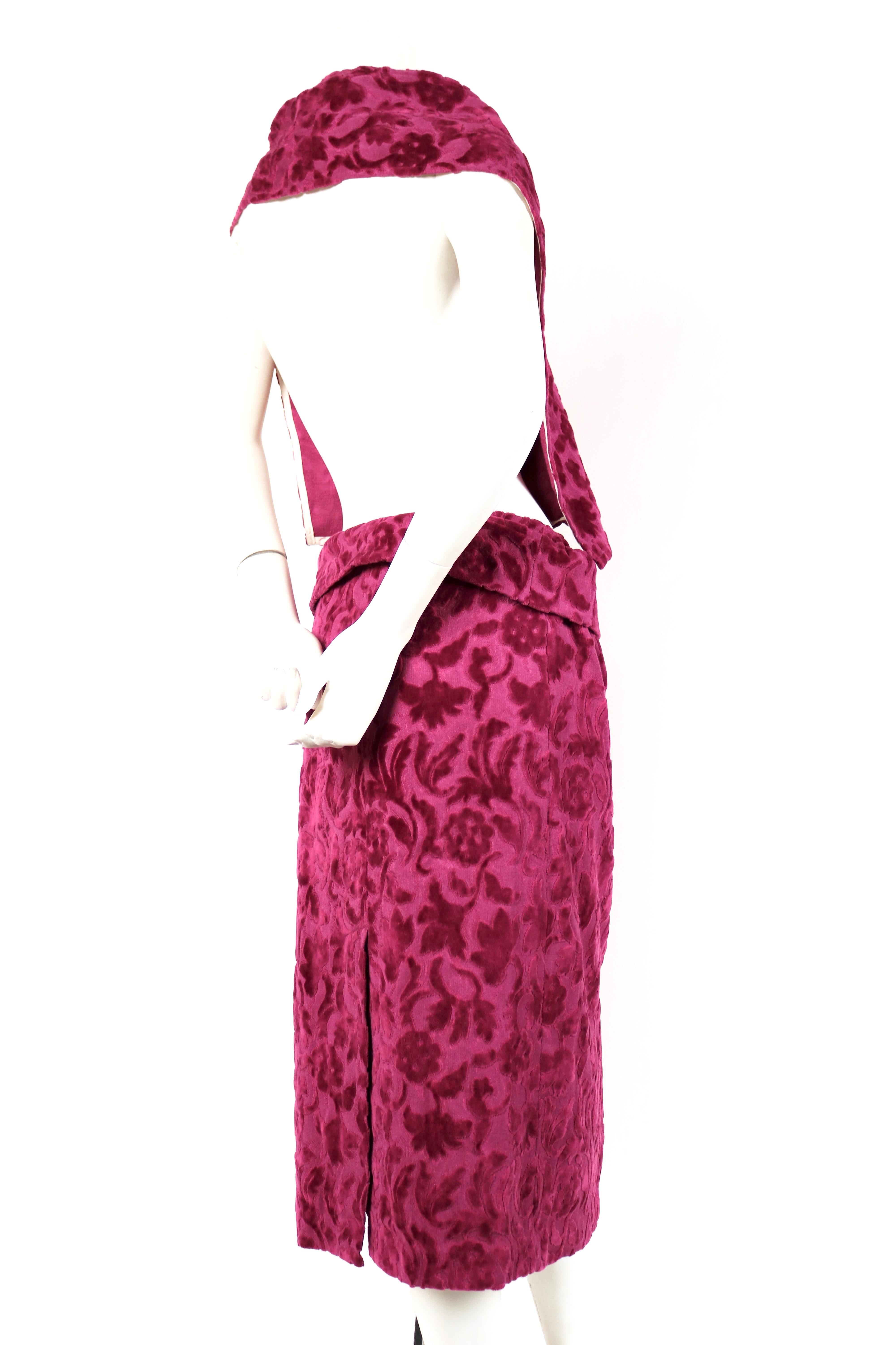 Pink 1996 Comme Des Garcons flocked velvet dress with draping and open back
