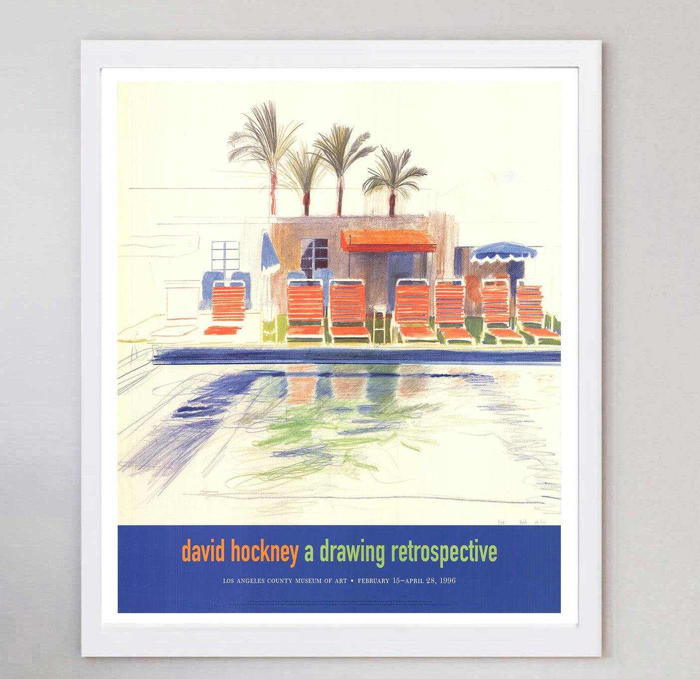 1996 David Hockney - Retrospettiva sui disegni - Poster originale del venditore del LACMA In condizioni buone in vendita a Winchester, GB