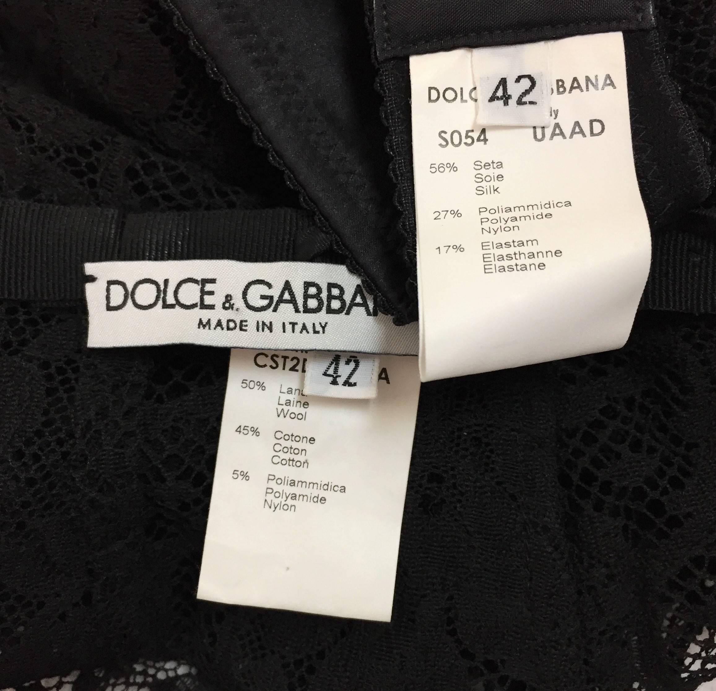 Dolce & Gabbana Black Silk Bra and Sheer Lace Mesh Pencil Skirt, 1996  In Good Condition In Yukon, OK