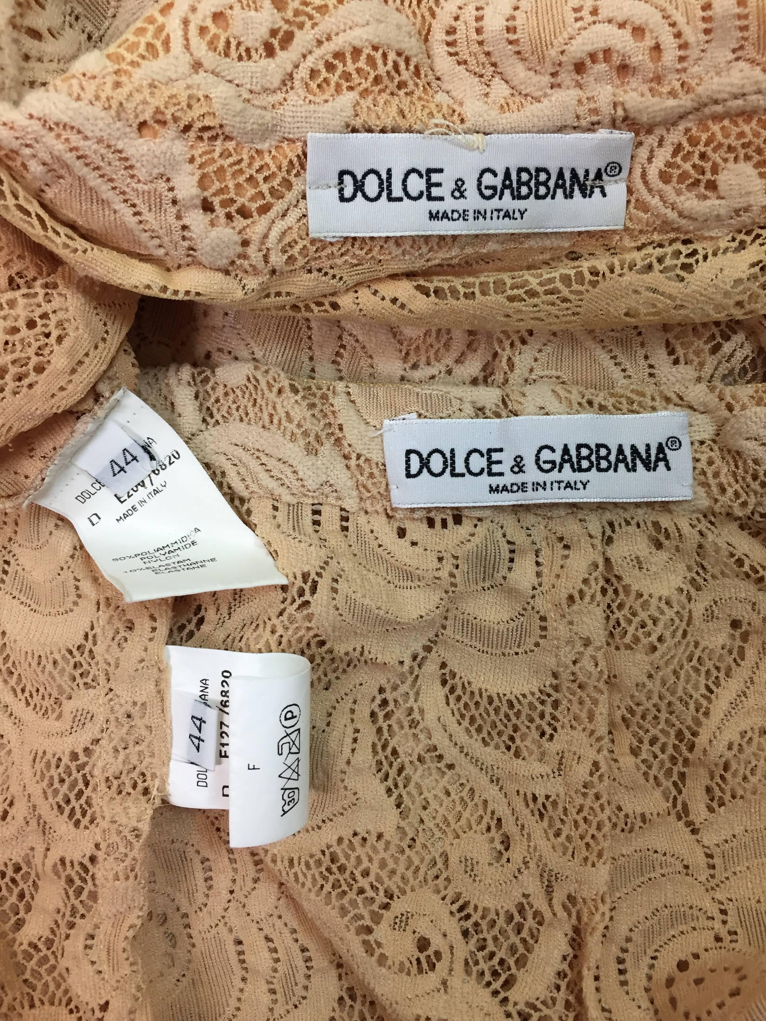 1996 Dolce & Gabbana Sheer Nude Mesh & Lace Blouse & Long Pencil Skirt Set In Good Condition In Yukon, OK