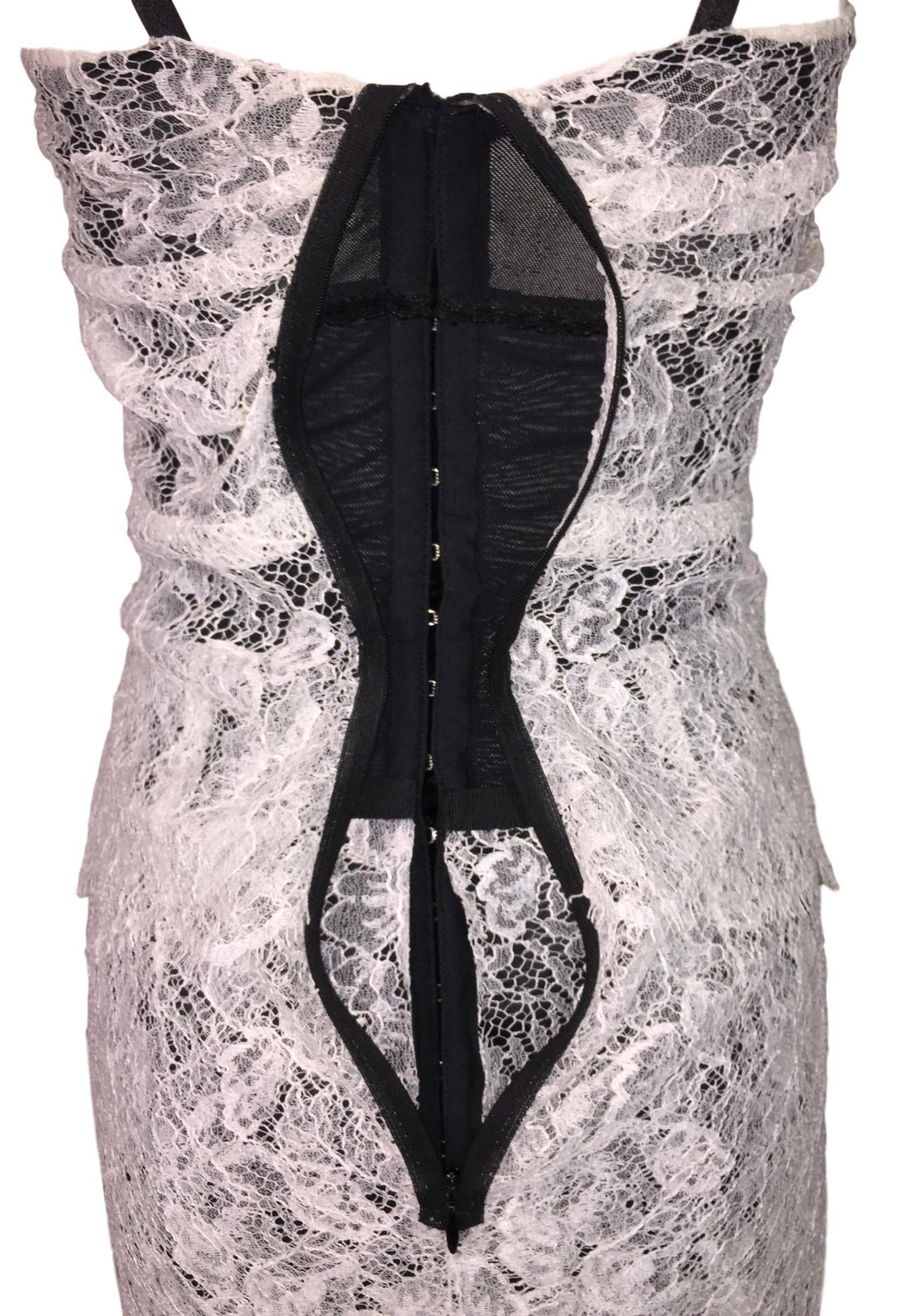 Gray Dolce & Gabbana White Lace Mini Dress with Built-In Black Bodysuit, 1996 